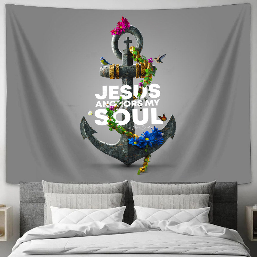 Jesus Anchors My Soul Hebrews 6 19 - Religious Tapestry - Tapestry Wall Hanging