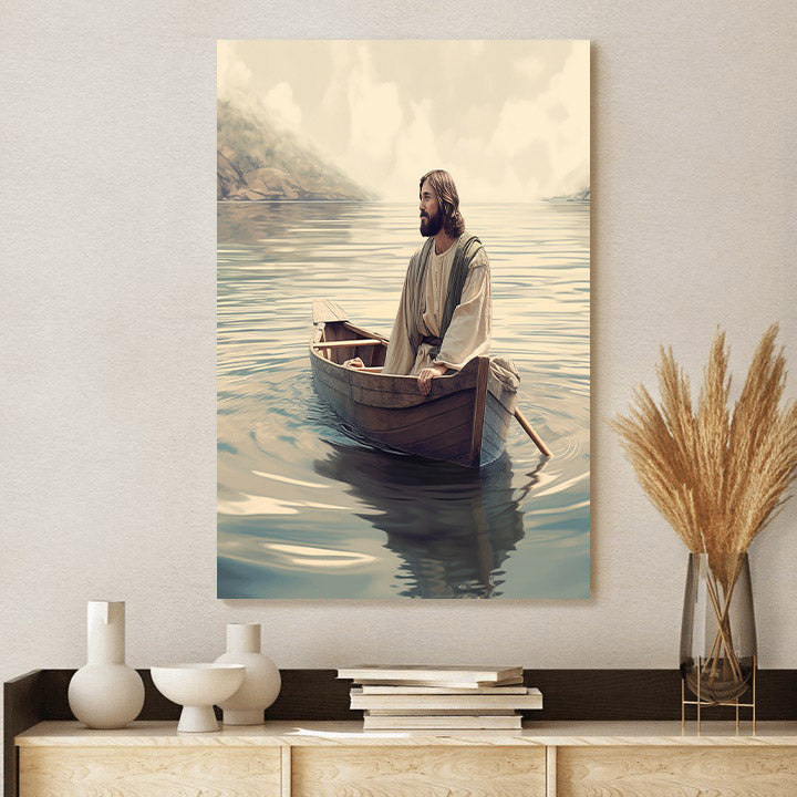 Jesus And A Boat In The Water - Canvas Pictures - Jesus Christ Canvas - Christian Wall Art