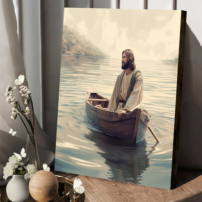Jesus And A Boat In The Water - Canvas Pictures - Jesus Christ Canvas - Christian Wall Art