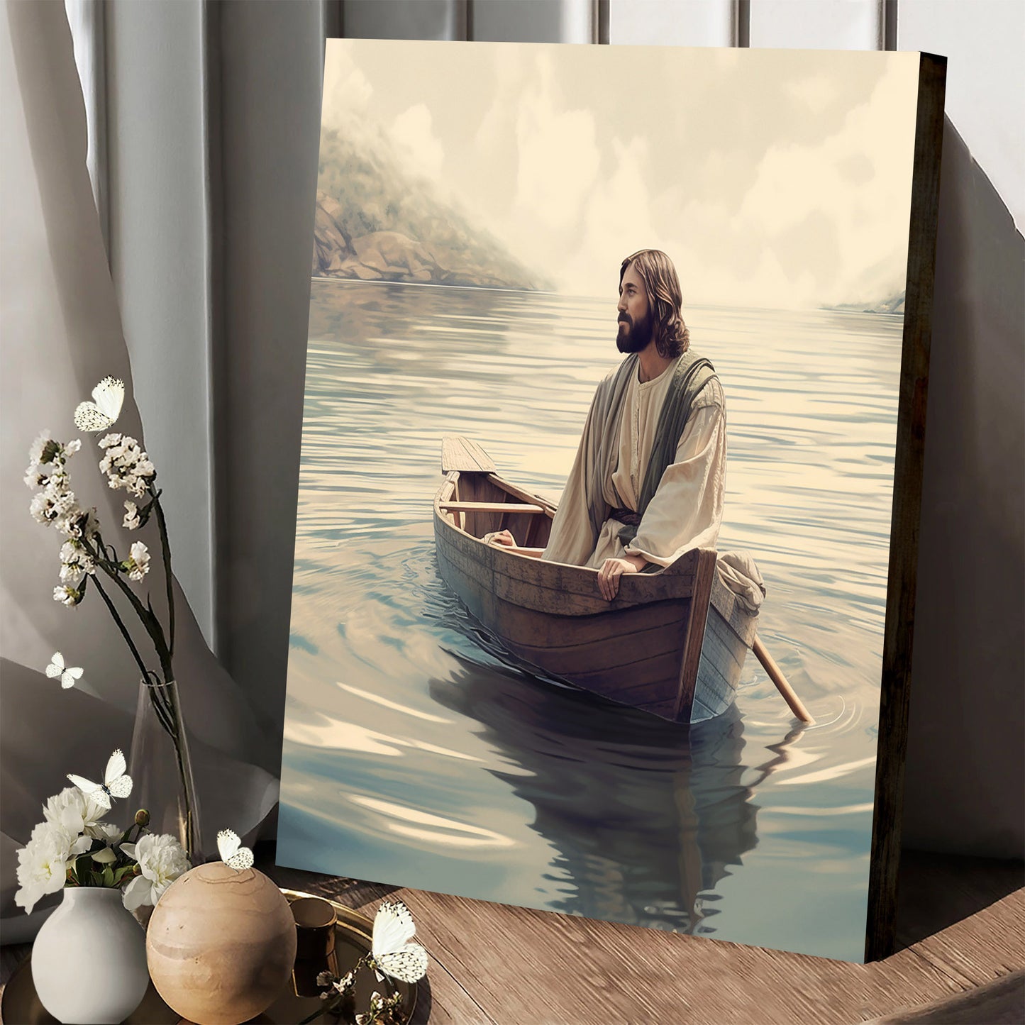 Jesus And A Boat In The Water - Canvas Pictures - Jesus Christ Canvas - Christian Wall Art