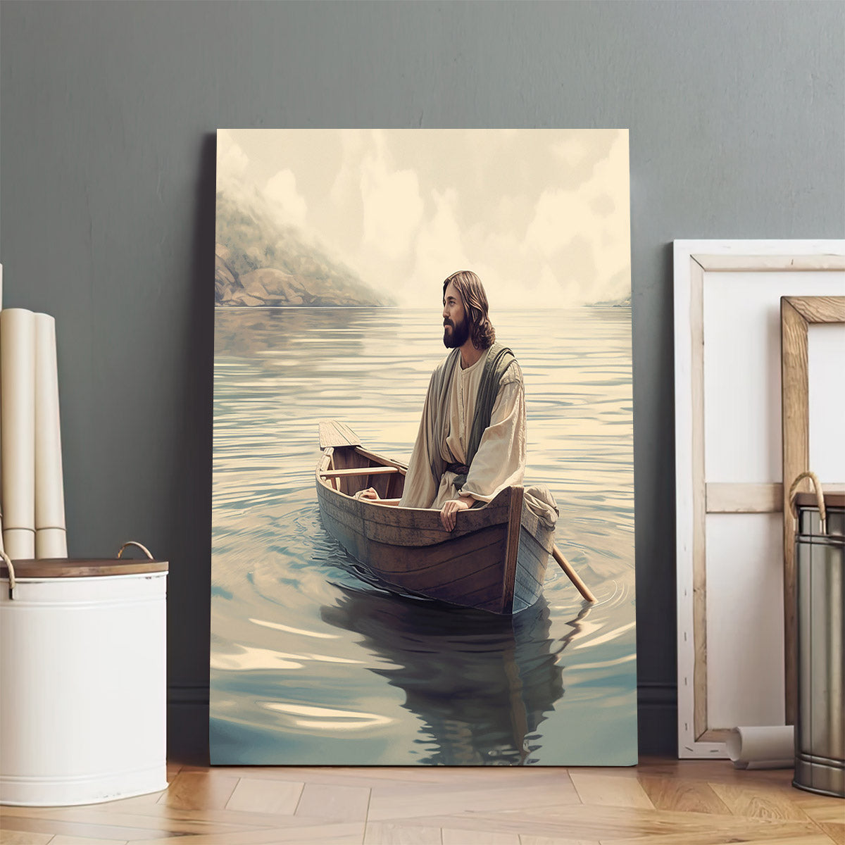Jesus And A Boat In The Water - Canvas Pictures - Jesus Christ Canvas - Christian Wall Art