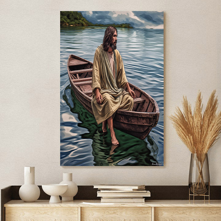 Jesus And A Boat In The Water 1 - Canvas Pictures - Jesus Christ Canvas - Christian Wall Art