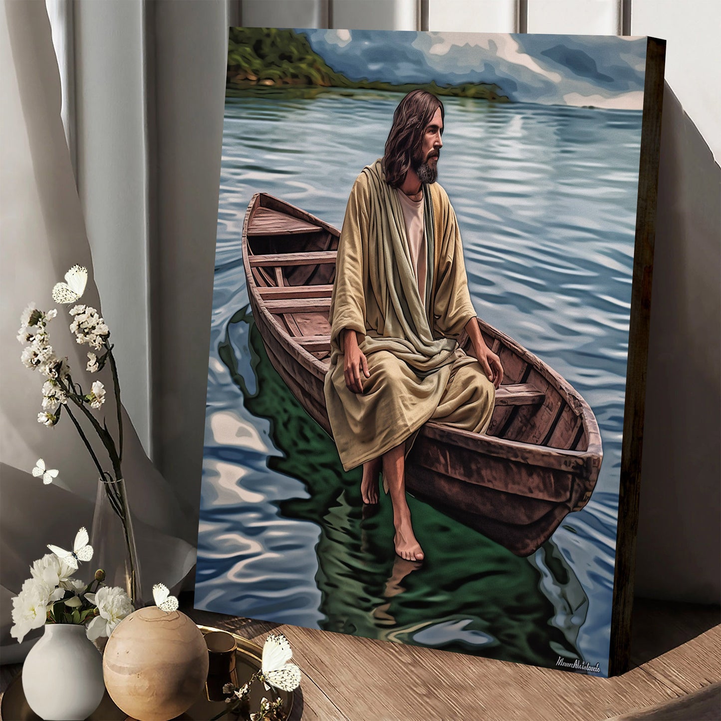 Jesus And A Boat In The Water 1 - Canvas Pictures - Jesus Christ Canvas - Christian Wall Art