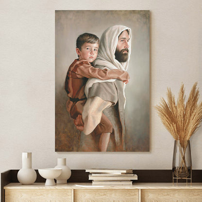 Jesus And A Child Picture - Carrying Us Home Canvas Wall Art - Christian Wall Decor