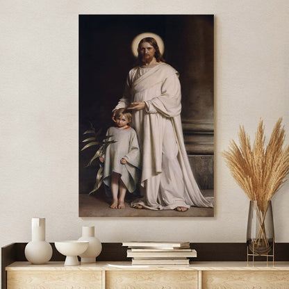 Jesus And A Child Picture - Christ With Boy Canvas Wall Art - Christian Wall Decor