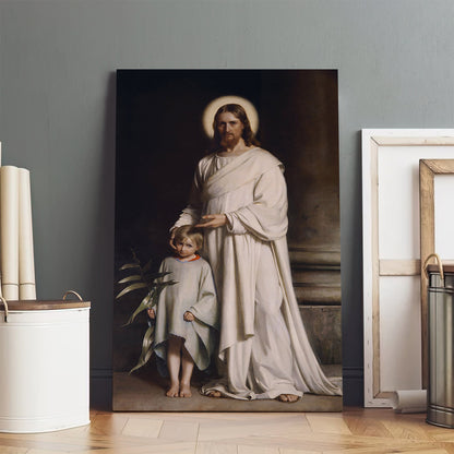 Jesus And A Child Picture - Christ With Boy Canvas Wall Art - Christian Wall Decor