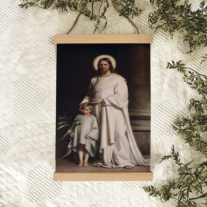 Jesus And A Child Picture - Christ With Boy Hanging Canvas Wall Art - Christian Wall Decor - Religious Canvas