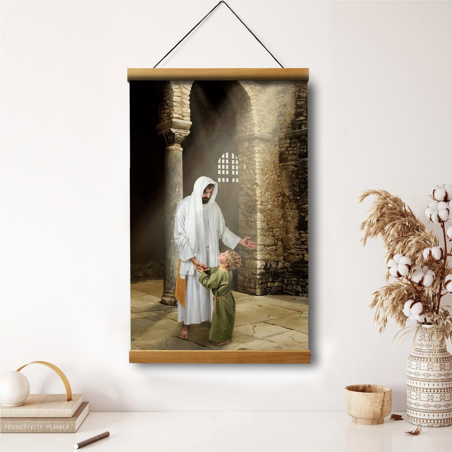 Jesus And A Child Picture - Feeling My Savior's Love Hanging Canvas Wall Art - Christian Wall Decor - Religious Canvas