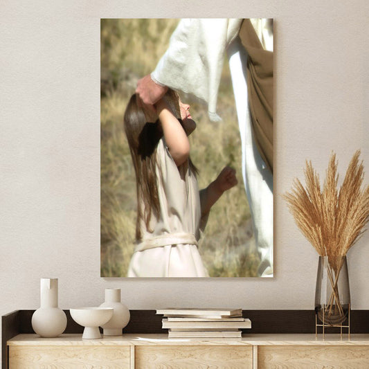 Jesus And A Child Picture - Look Up To Me Canvas Wall Art - Christian Wall Decor