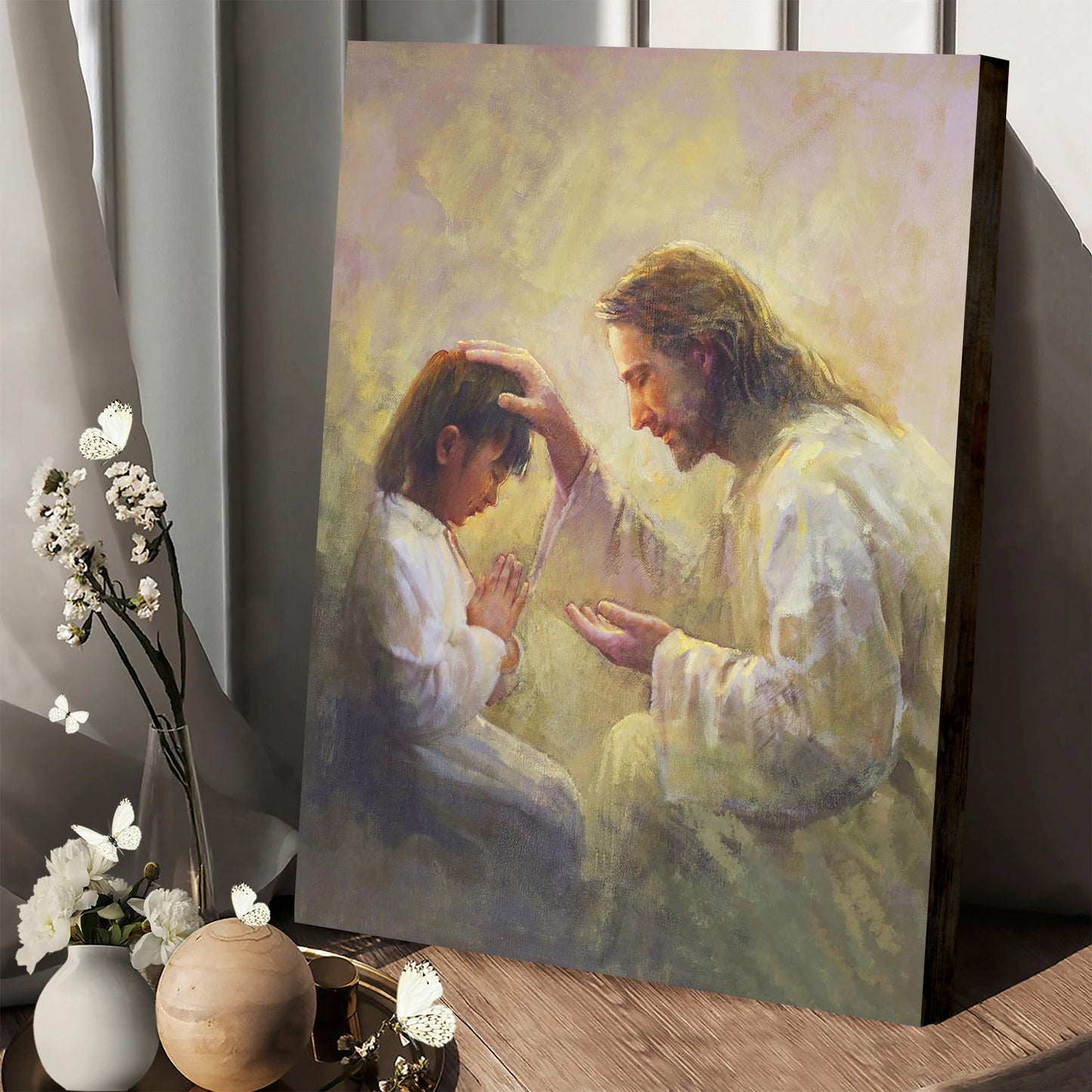 Jesus And A Child Picture - Prayer Of Love Canvas Wall Art - Christian Wall Decor