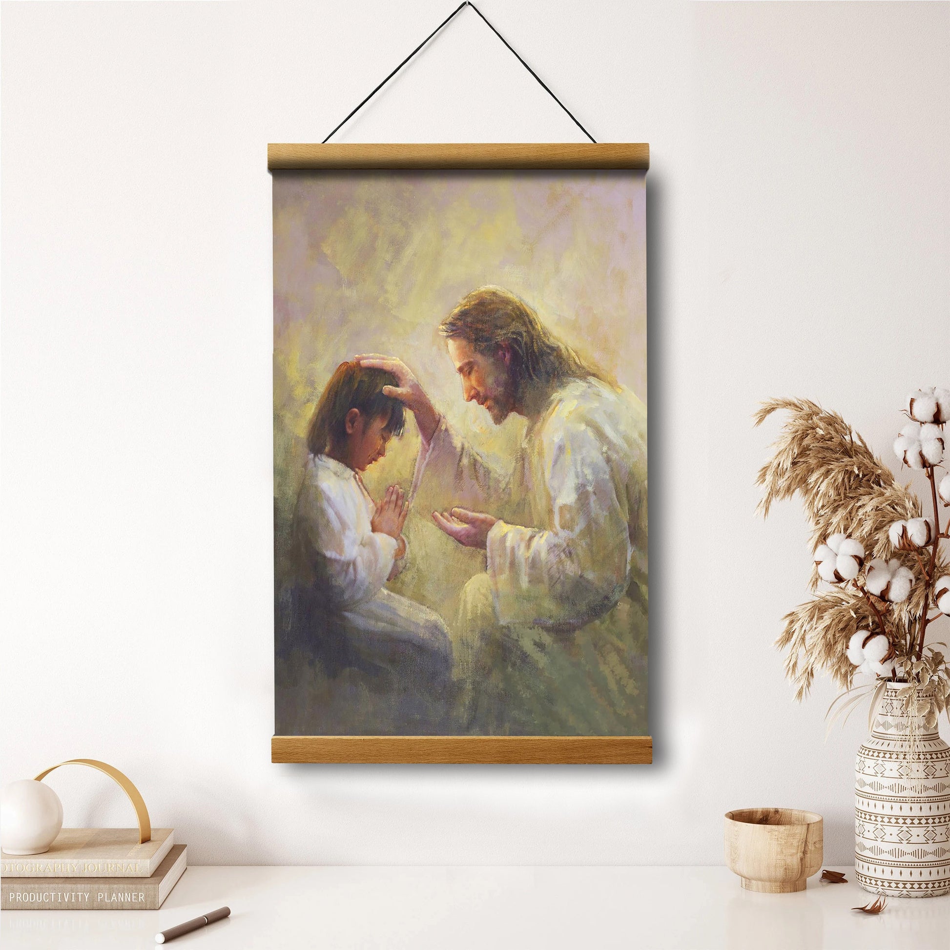 Jesus And A Child Picture - Prayer Of Love Hanging Canvas Wall Art - Christian Wall Decor - Religious Canvas