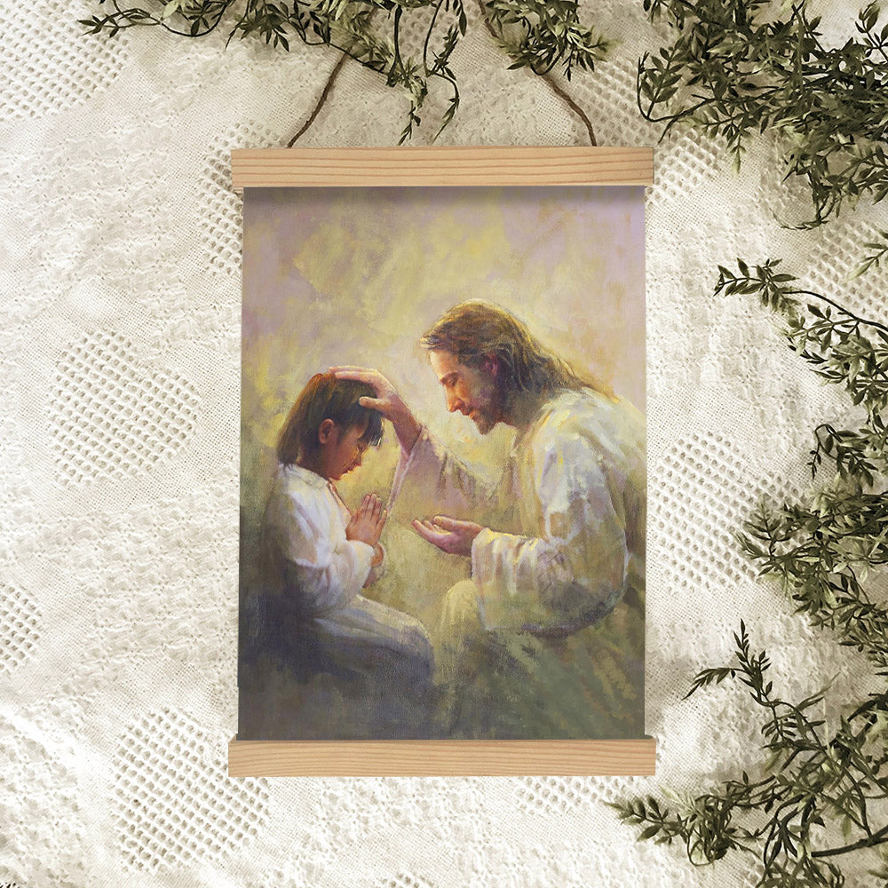 Jesus And A Child Picture - Prayer Of Love Hanging Canvas Wall Art - Christian Wall Decor - Religious Canvas