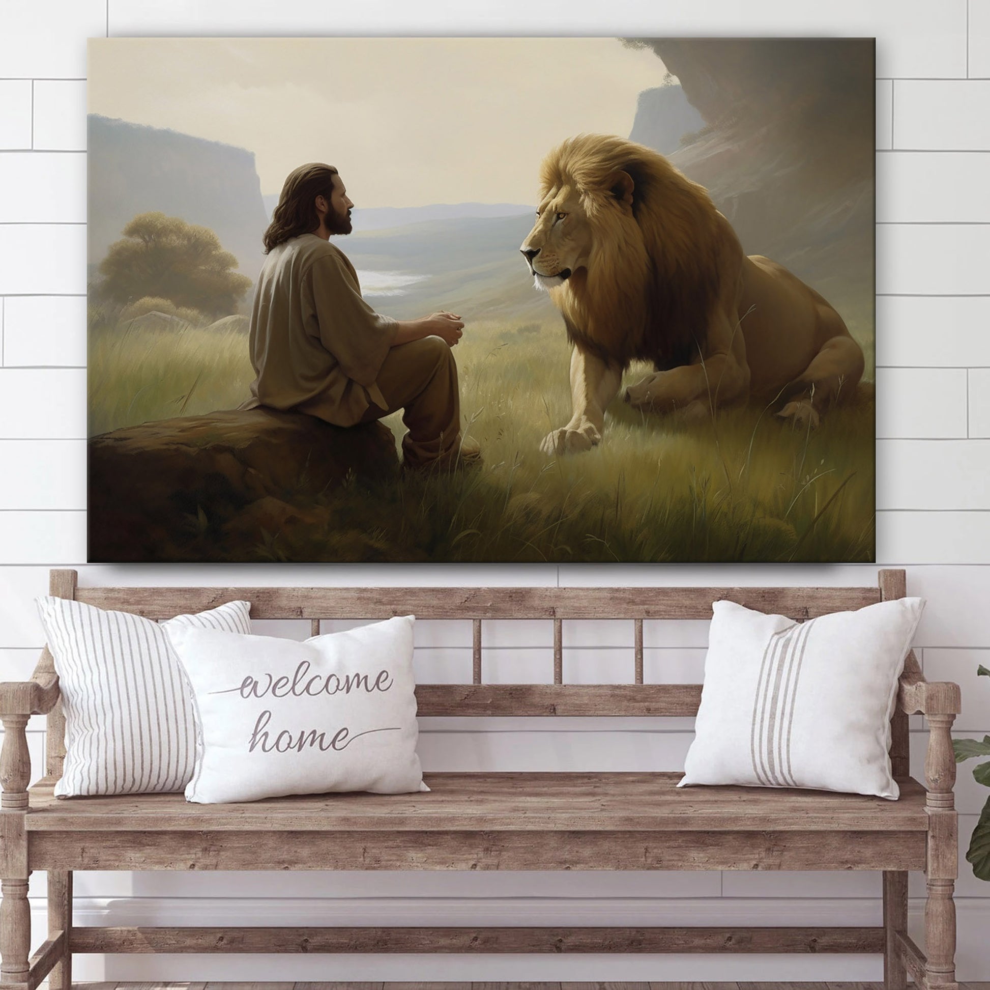 Jesus And A Lion Seated - Canvas Picture - Jesus Christ Canvas - Christian Wall Art