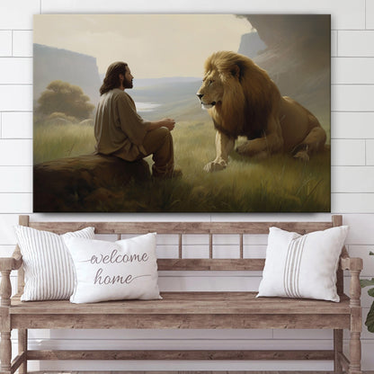 Jesus And A Lion Seated - Canvas Picture - Jesus Christ Canvas - Christian Wall Art