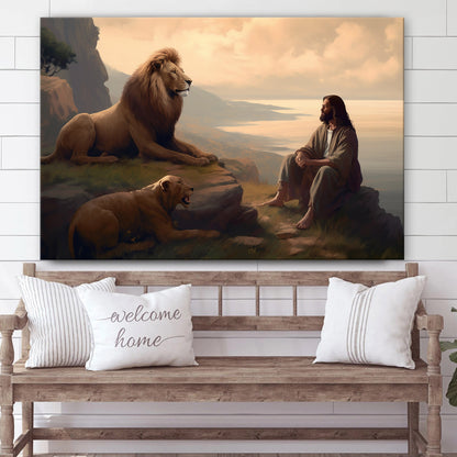 Jesus And A Lion Seated 1 - Canvas Picture - Jesus Christ Canvas - Christian Wall Art