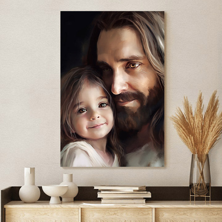 Jesus And A Little Girl - Canvas Pictures - Jesus Christ Canvas - Christian Wall Art
