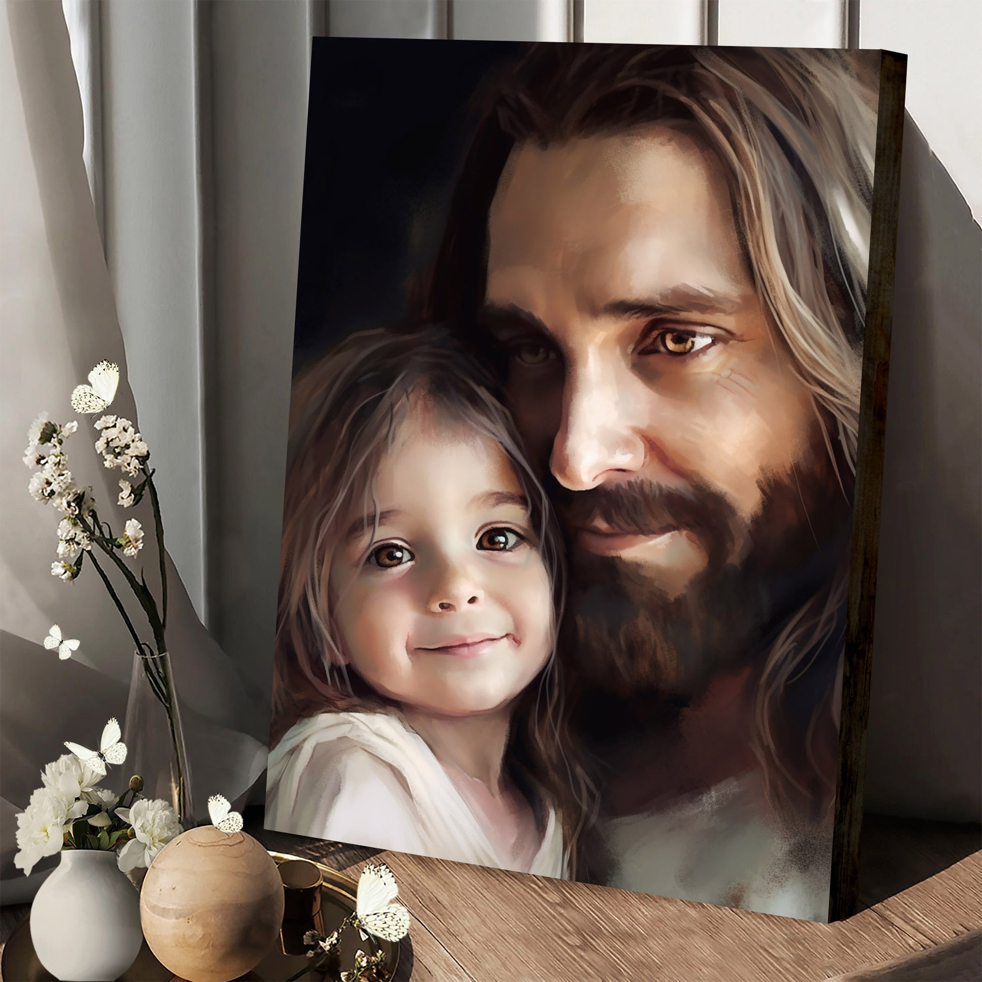 Jesus And A Little Girl - Canvas Pictures - Jesus Christ Canvas - Christian Wall Art
