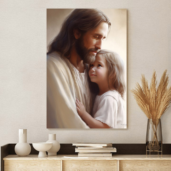 Jesus And A Little Girl 1 - Canvas Pictures - Jesus Christ Canvas - Christian Wall Art