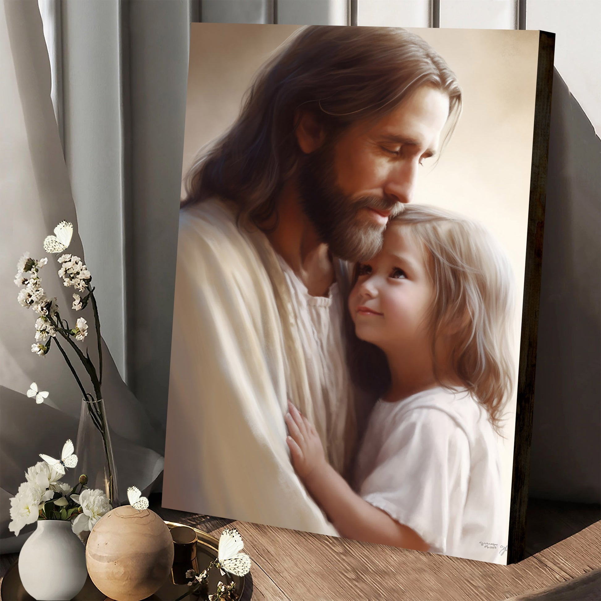 Jesus And A Little Girl 1 - Canvas Pictures - Jesus Christ Canvas - Christian Wall Art