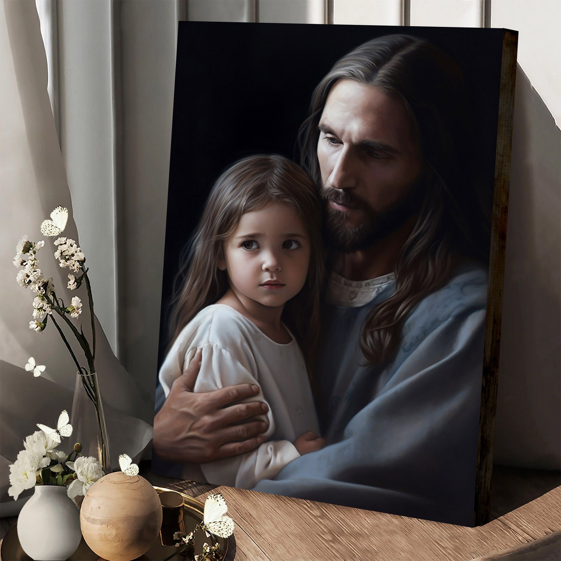 Jesus And A Little Girl 2 - Canvas Pictures - Jesus Christ Canvas - Christian Wall Art