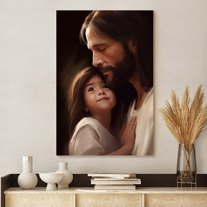 Jesus And A Little Girl 3 - Canvas Pictures - Jesus Christ Canvas - Christian Wall Art