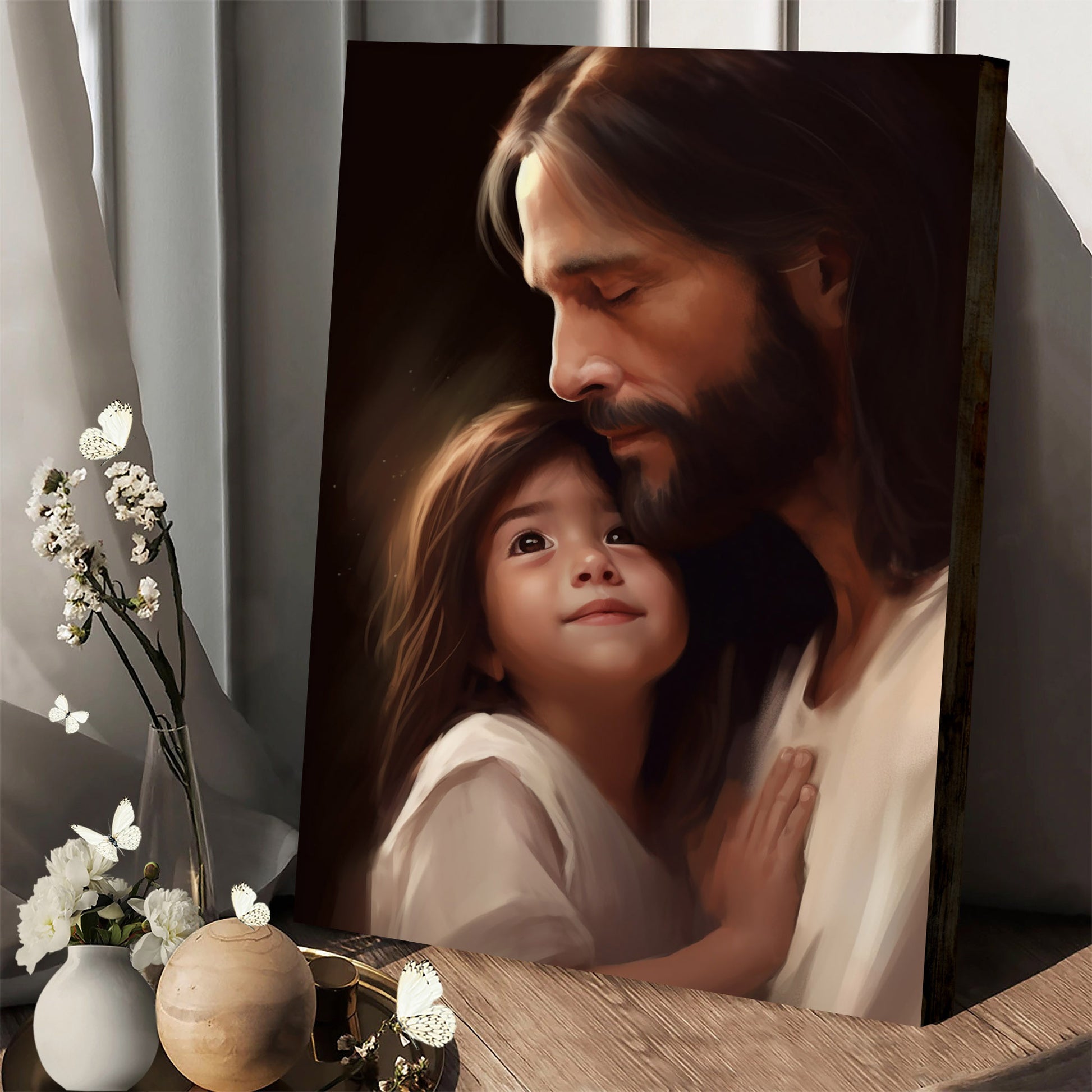 Jesus And A Little Girl 3 - Canvas Pictures - Jesus Christ Canvas - Christian Wall Art