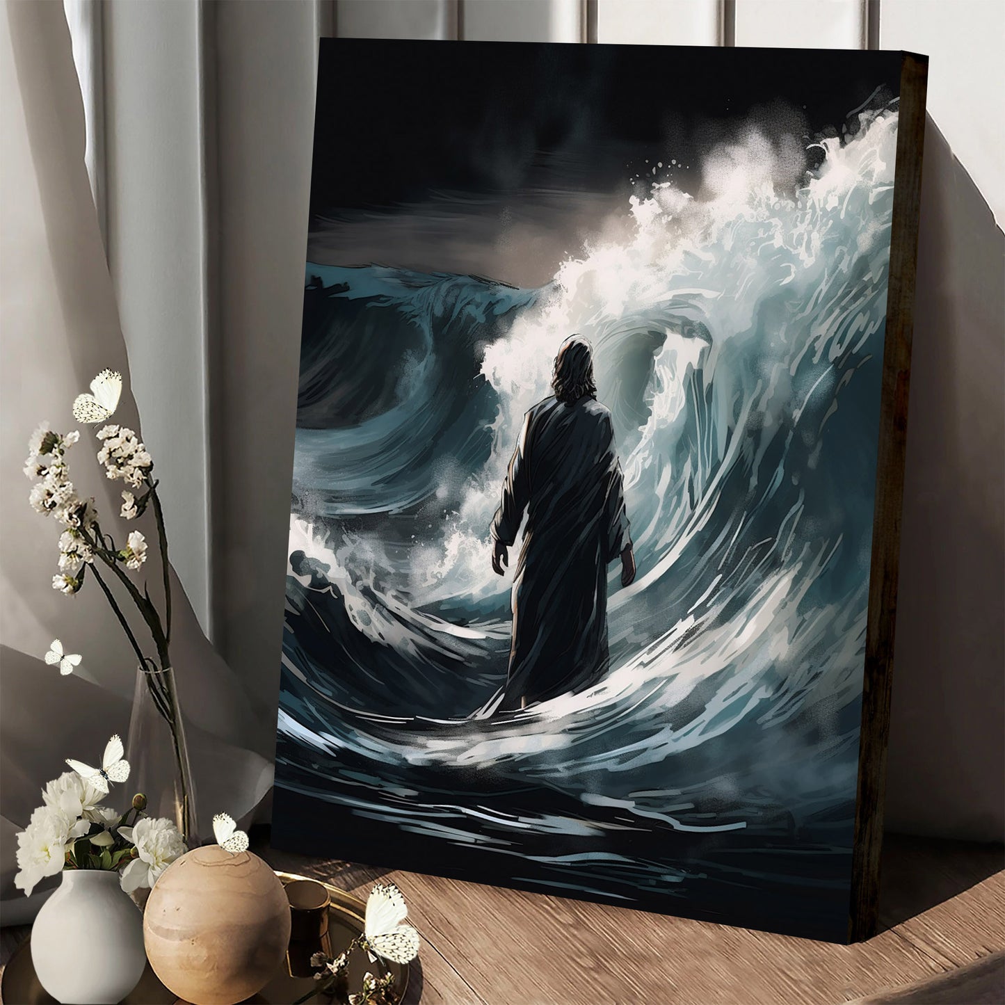 Jesus And A Wave - Canvas Picture - Jesus Christ Canvas - Christian Wall Art