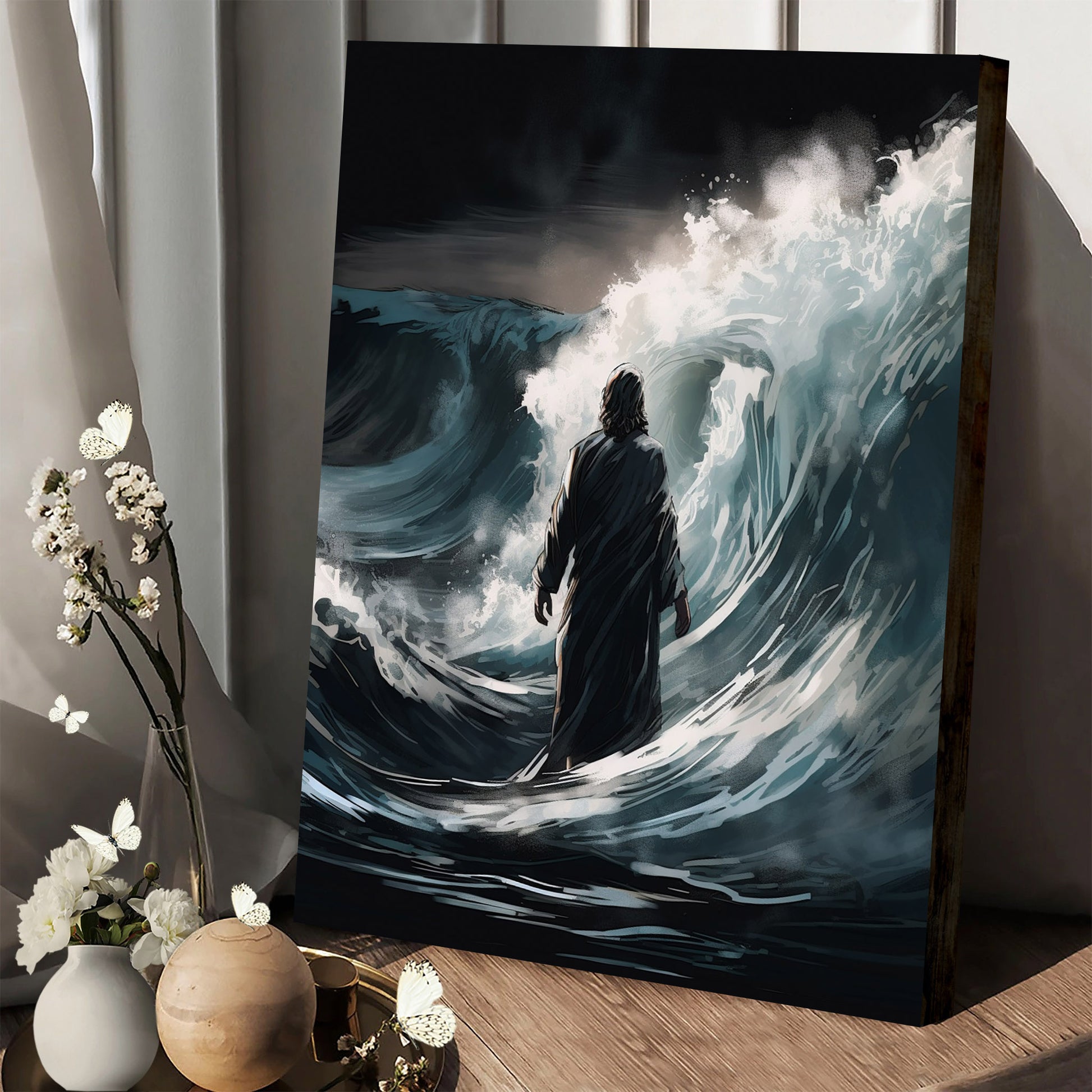 Jesus And A Wave - Canvas Picture - Jesus Christ Canvas - Christian Wall Art