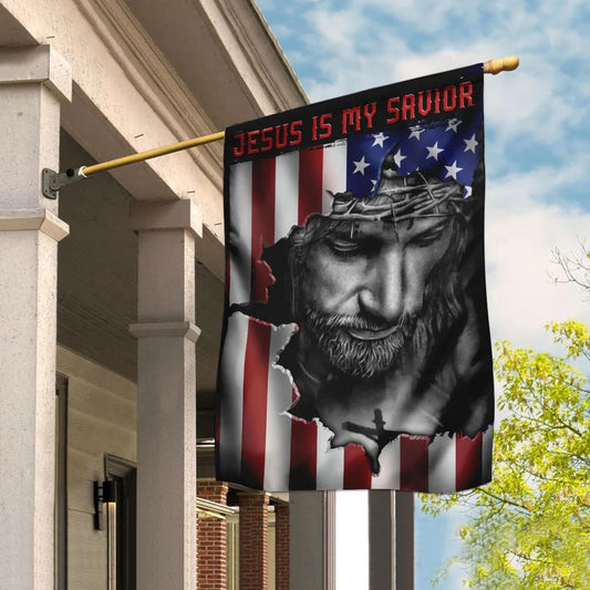 Jesus And American House Flags Jesus Is My Savior House Flags - Christian Garden Flags - Outdoor Christian Flag