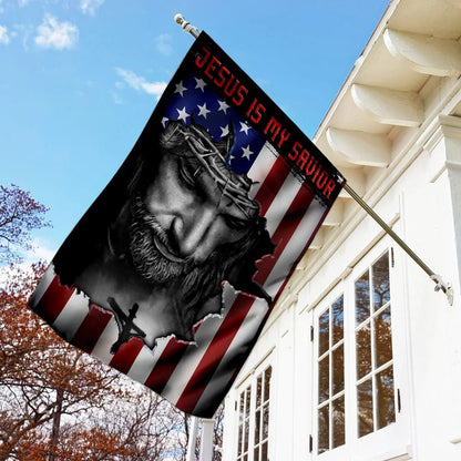 Jesus And American House Flags Jesus Is My Savior House Flags - Christian Garden Flags - Outdoor Christian Flag