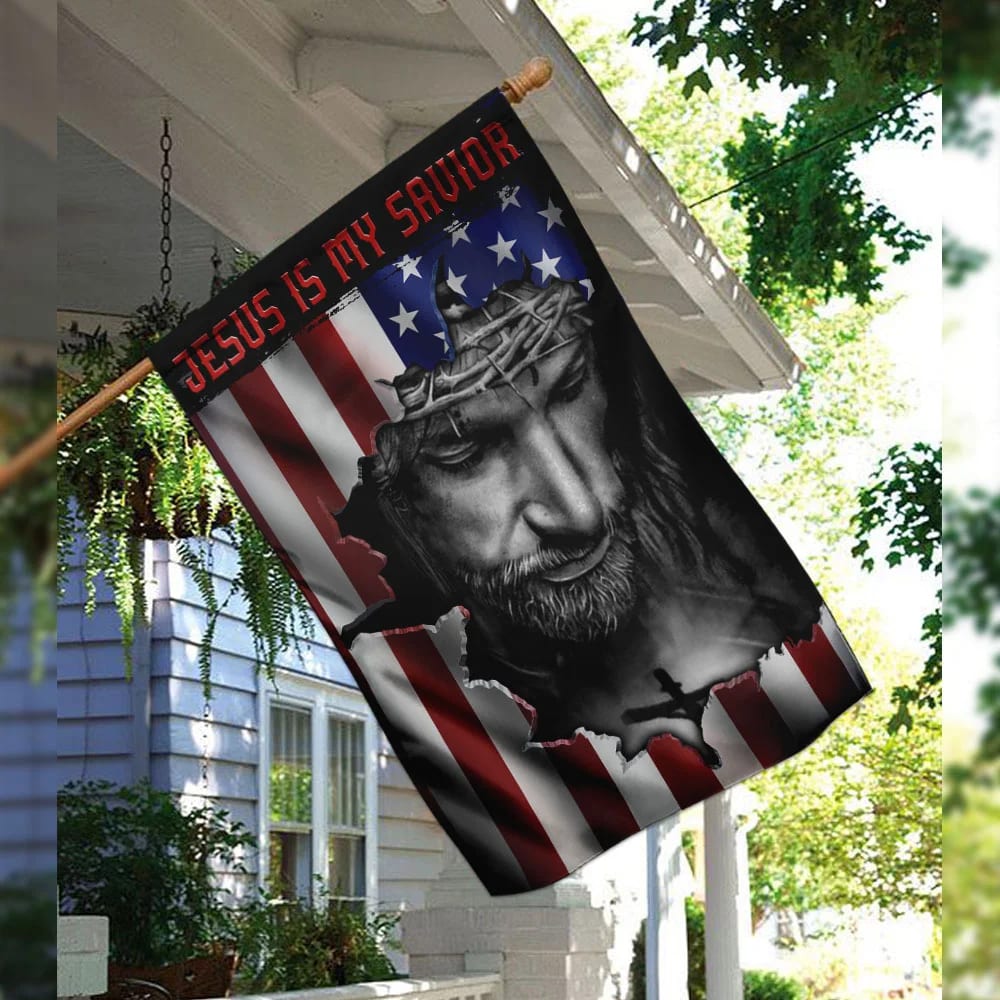 Jesus And American House Flags Jesus Is My Savior House Flags - Christian Garden Flags - Outdoor Christian Flag