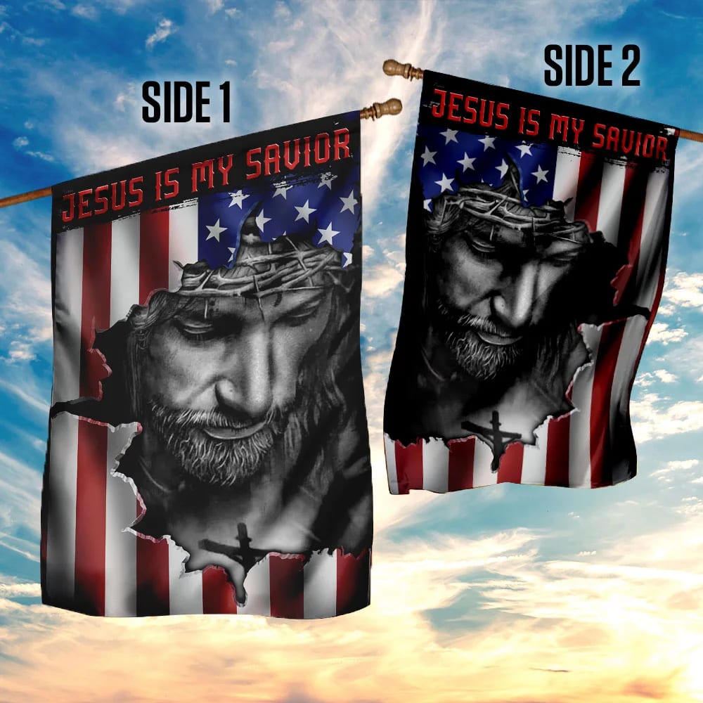 Jesus And American House Flags Jesus Is My Savior House Flags - Christian Garden Flags - Outdoor Christian Flag