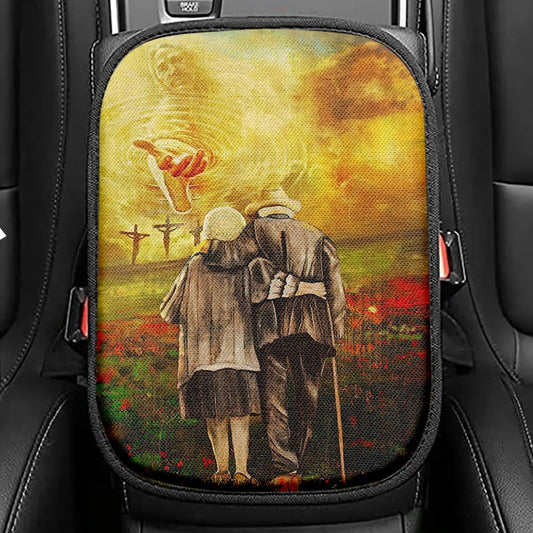 Jesus And An Old Couple Seat Box Cover, Jesus Car Center Console Cover, Christian Car Interior Accessories