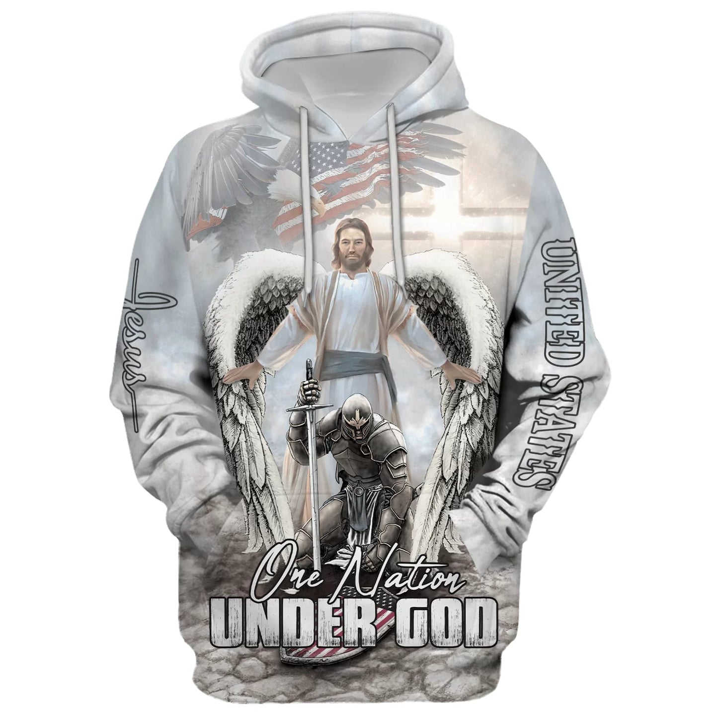 Jesus And Angel Warrior - One Nation Under God Hoodie - Men & Women Christian Hoodie - 3D Printed Hoodie
