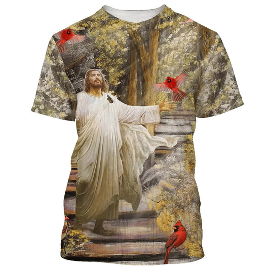 Jesus And Cardinal 3d All Over Print Shirt - Christian 3d Shirts For Men Women