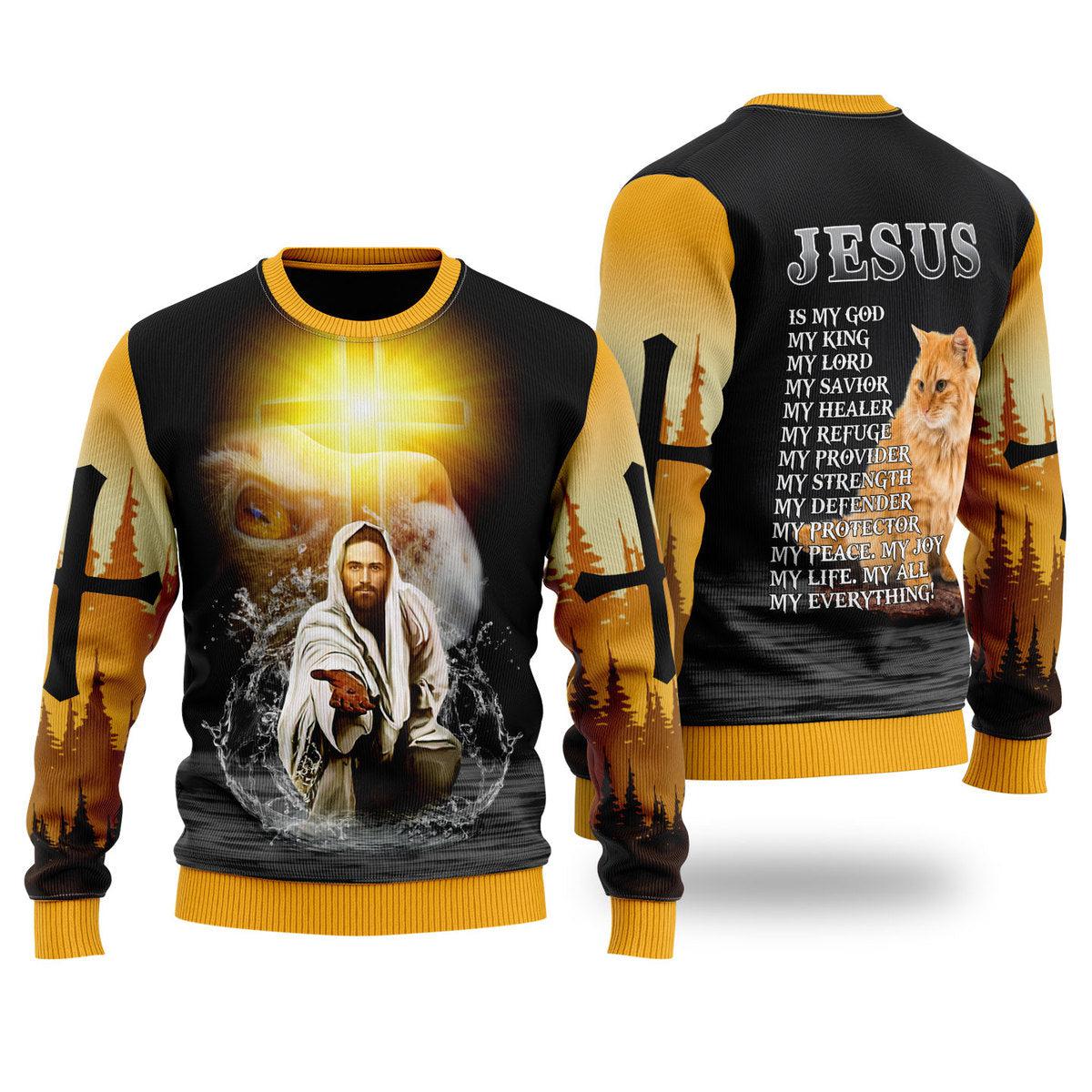Jesus And Cat My Everything Ugly Christmas Sweater For Men & Women - Jesus Christ Sweater - Christian Shirts Gifts Idea