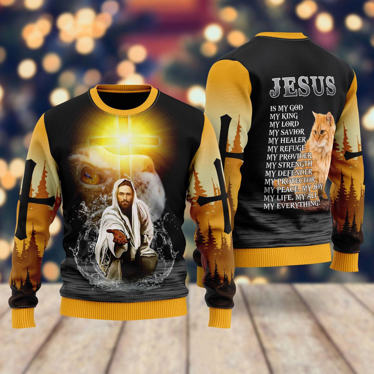 Jesus And Cat My Everything Ugly Christmas Sweater For Men & Women - Jesus Christ Sweater - Christian Shirts Gifts Idea