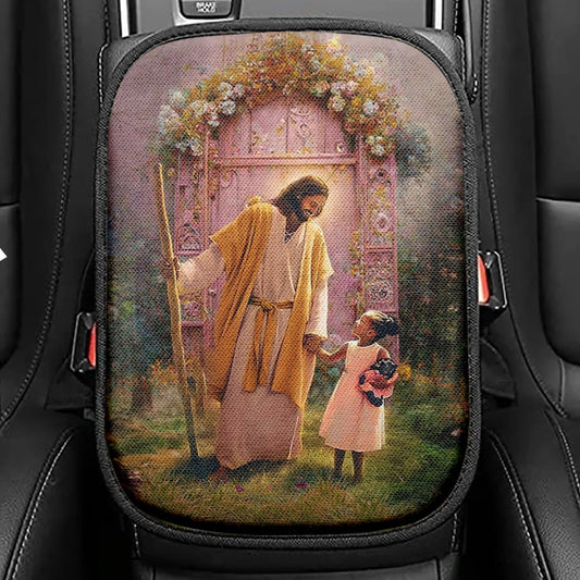 Jesus And Child Girl Seat Box Cover, Jesus Car Center Console Cover, Jesus Car Interior Accessories