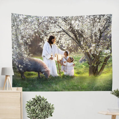 Jesus And Children Tapestry - Feed My Sheep 2 Tapestry Christian - Jesus Pictures - Christian Wall Tapestry