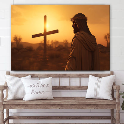 Jesus And Cross In Front Of A Sunset 1 - Canvas Picture - Jesus Christ Canvas - Christian Wall Art