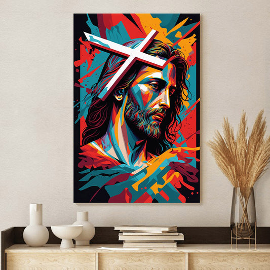 Jesus And Cross Symbol Canvas Art Colorful Jesus - Jesus Canvas Pictures - Christian Wall Art