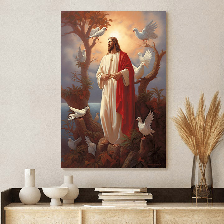 Jesus And Dove - Canvas Picture - Jesus Christ Canvas - Christian Wall Art