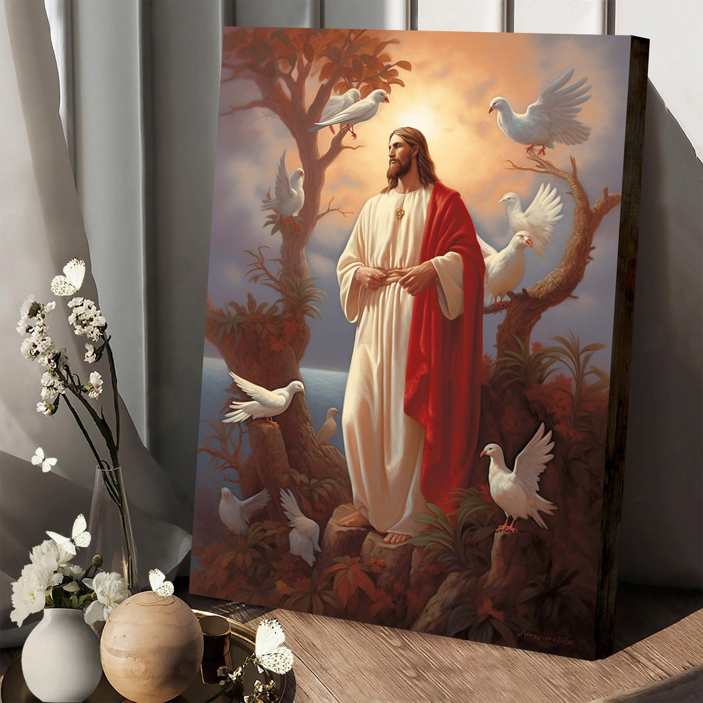 Jesus And Dove - Canvas Picture - Jesus Christ Canvas - Christian Wall Art