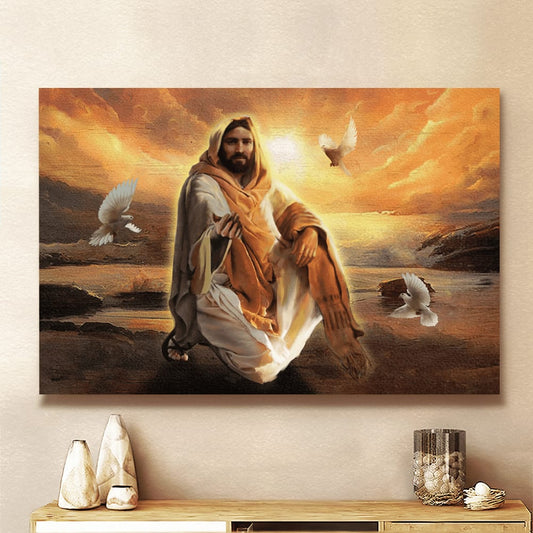Jesus And Dove Give Me Your Hand Canvas Wall Art - Jesus Canvas Pictures - Christian Wall Posters