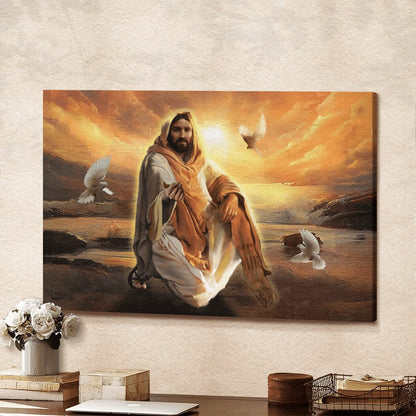 Jesus And Dove Give Me Your Hand Canvas Wall Art - Jesus Canvas Pictures - Christian Wall Posters