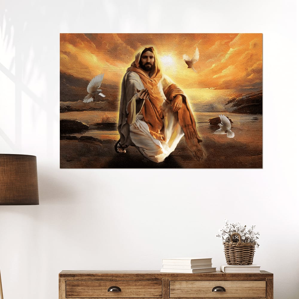 Jesus And Dove Give Me Your Hand Canvas Wall Art - Jesus Canvas Pictures - Christian Wall Posters