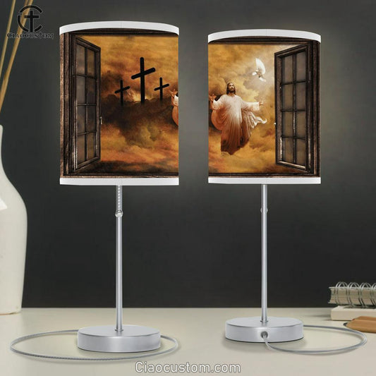 Jesus And Dove The Rugged Cross Heaven's Lights Table Lamp