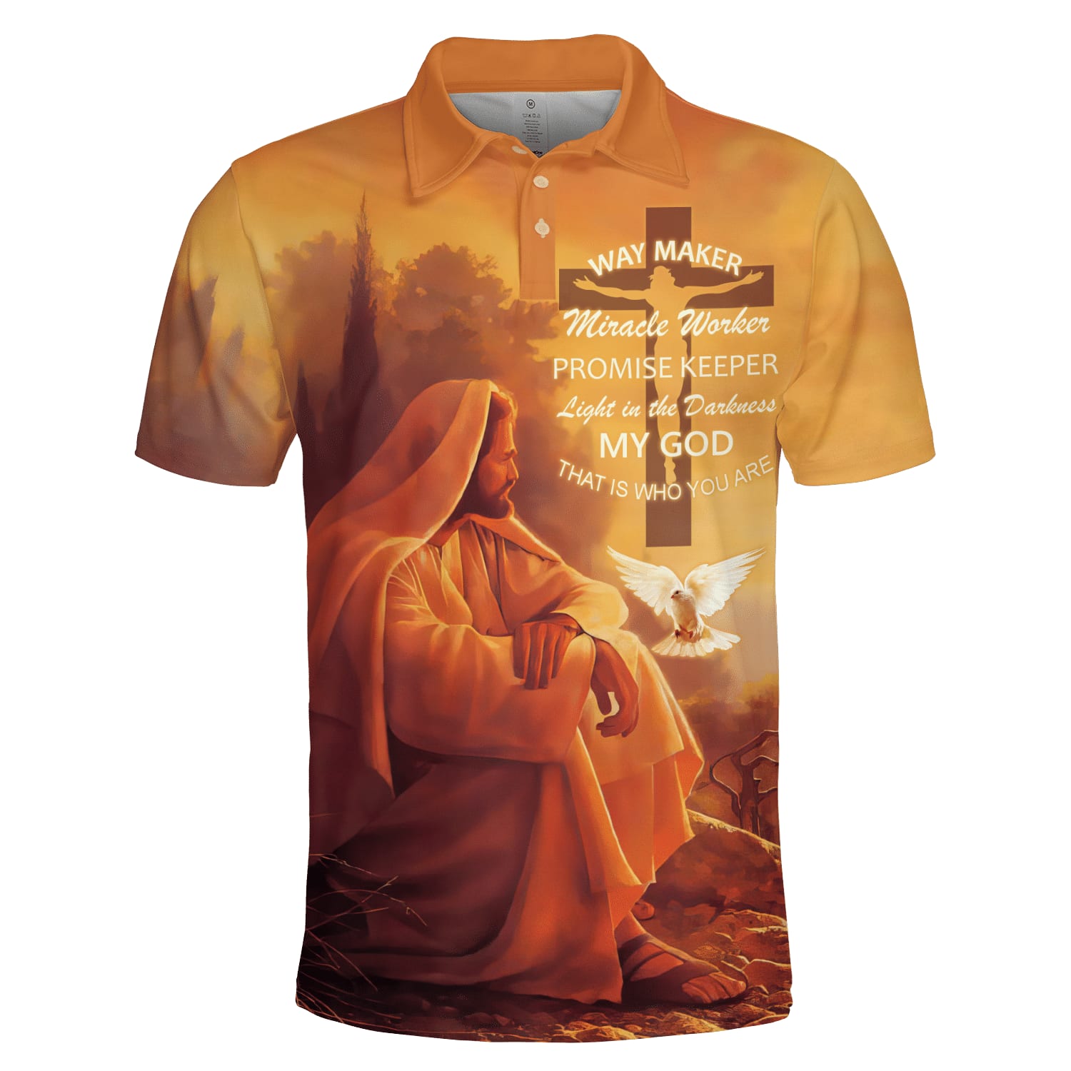 Jesus And Dove Way Maker Miracle Worker Promise Keeper Light Polo Shirt - Christian Shirts & Shorts