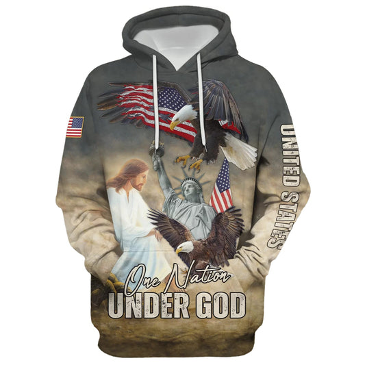 Jesus And Eagle Flying - One Nation Under God Hoodie - Men & Women Christian Hoodie - 3D Printed Hoodie