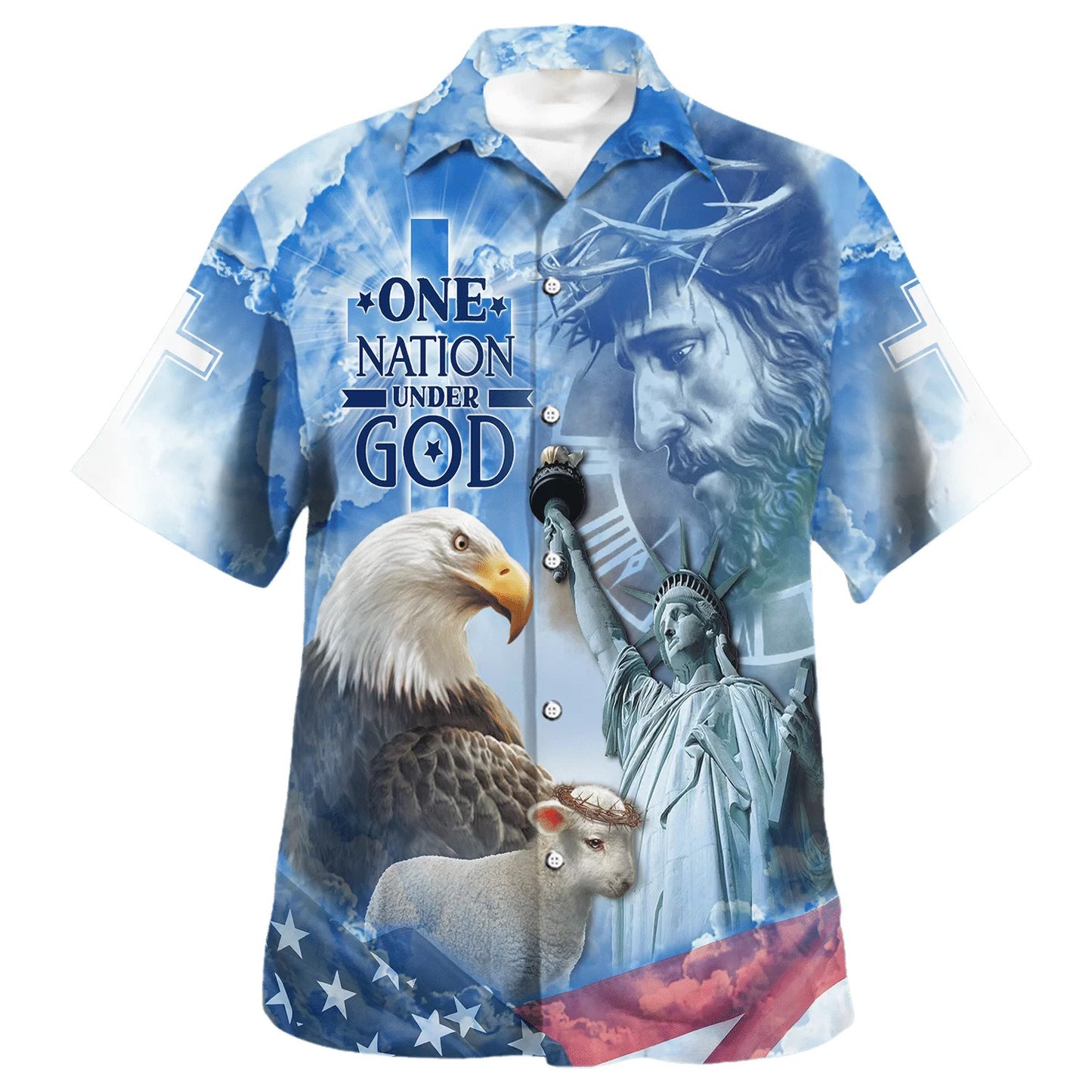 Jesus And Eagle One Nation Under God Hawaiian Shirt - Christian Hawaiian Shirt - Religious Hawaiian Shirts